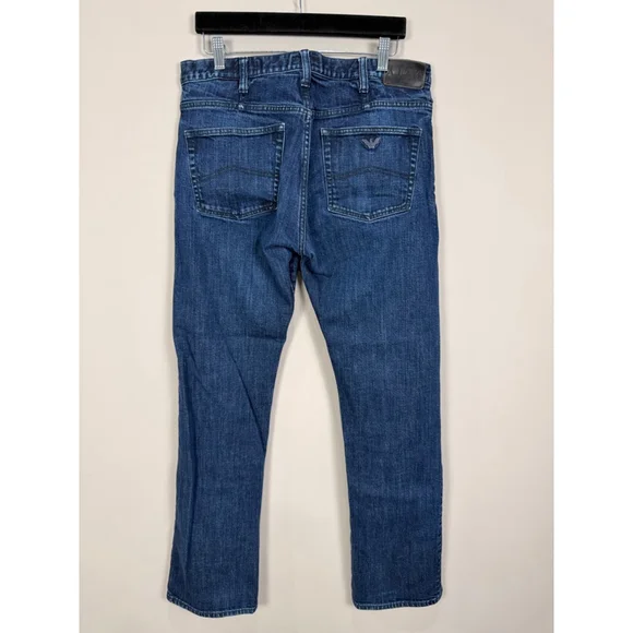 Men's Armani Jeans Blue J21 Regular Fit Straight Jeans Waist 34x32 Button Fly